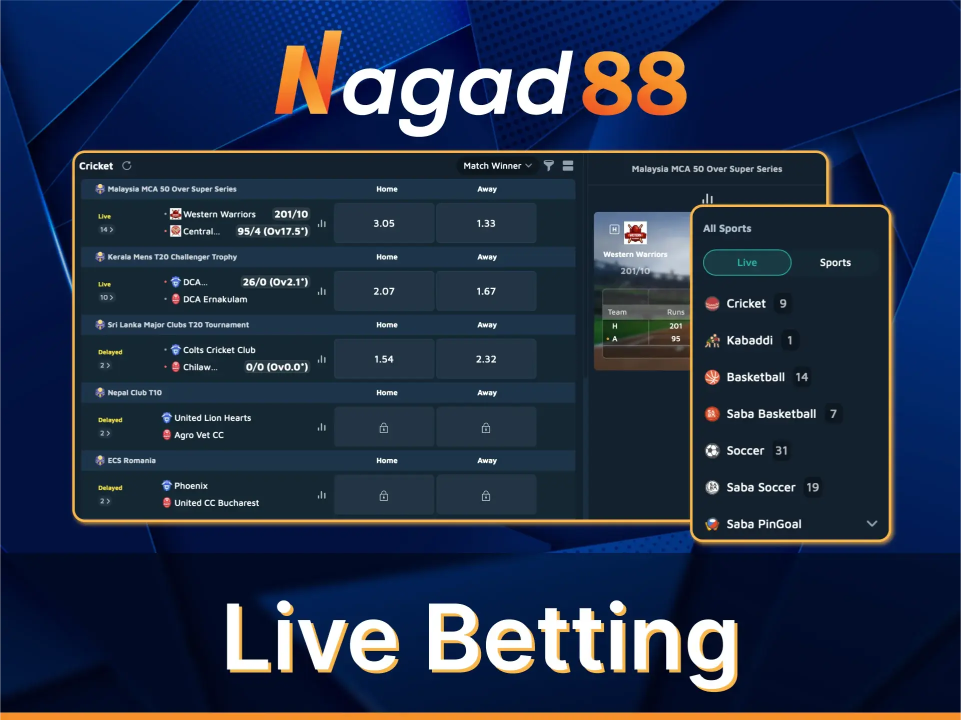With Nagad88 you can place bets while streaming a match.