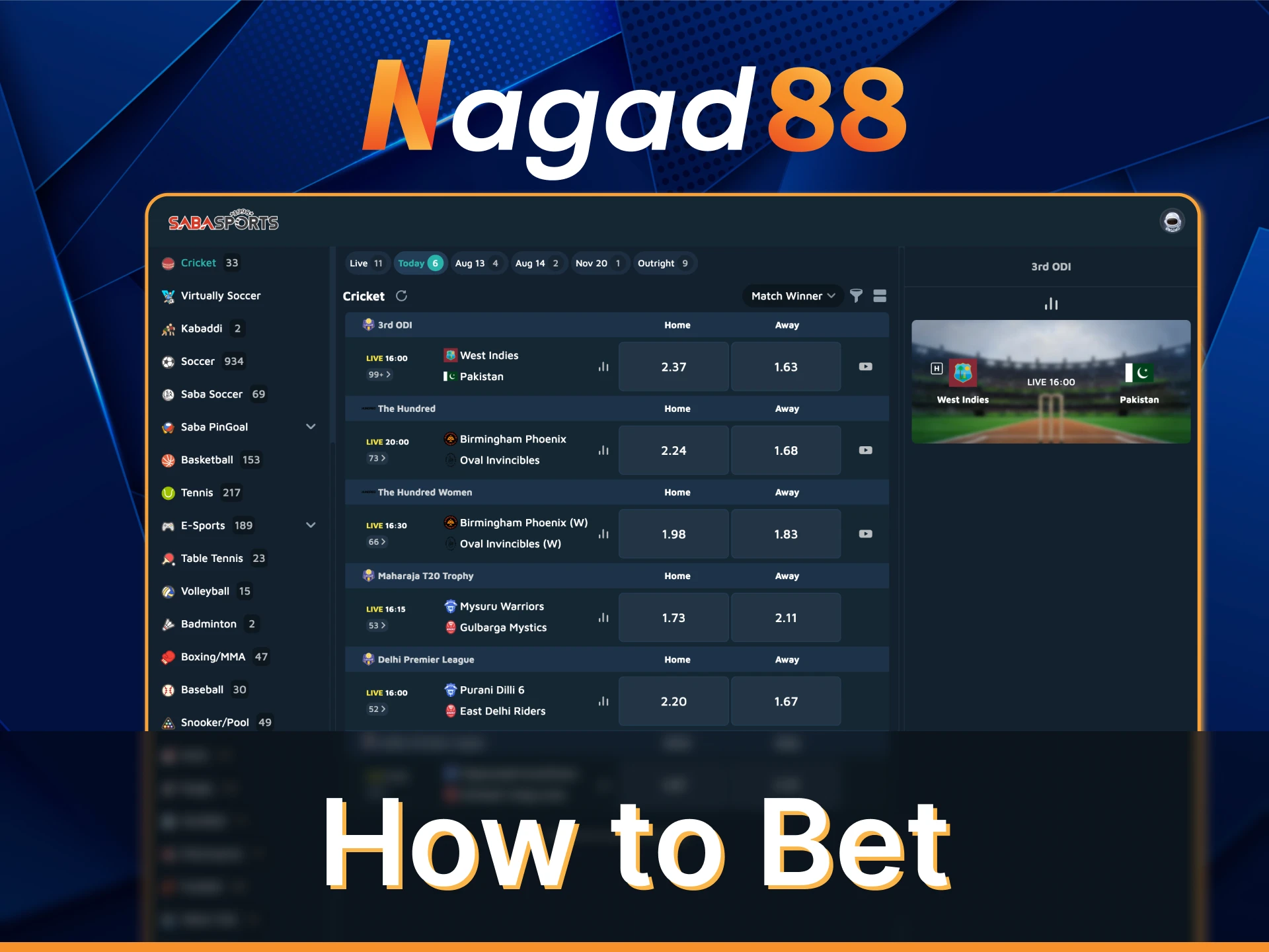 Learn how to start Nagad88 online cricket betting.