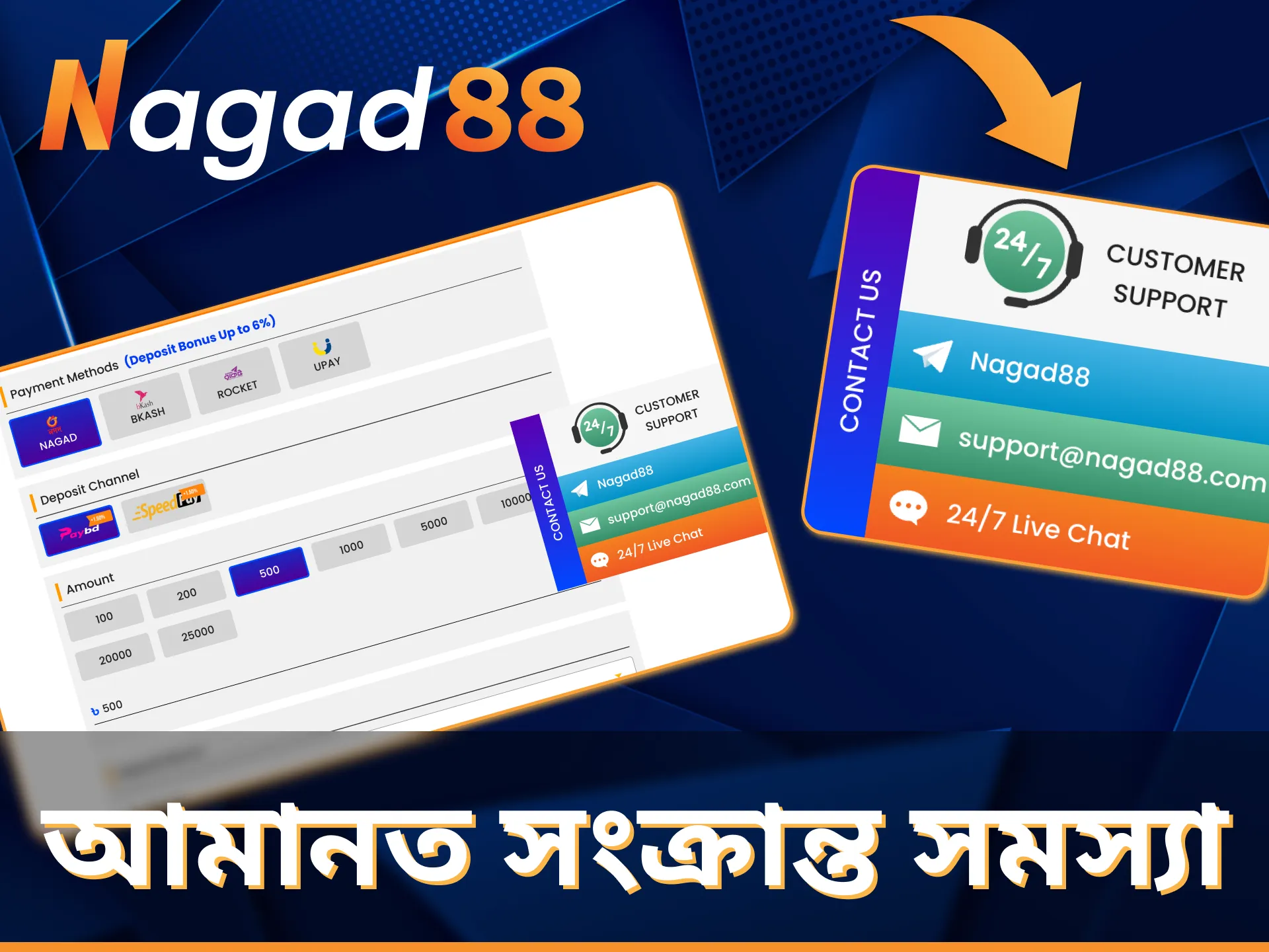 যেকোনো প্রশ্নের জন্য Nagad88 টেকনিক্যাল সাপোর্টের সাথে যোগাযোগ করুন।