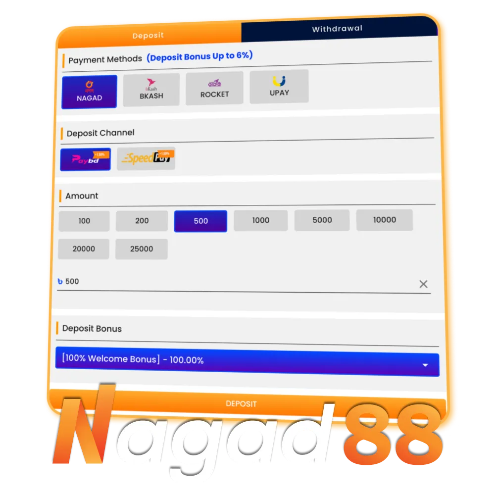 At Nagad88 you can use convenient deposit methods.