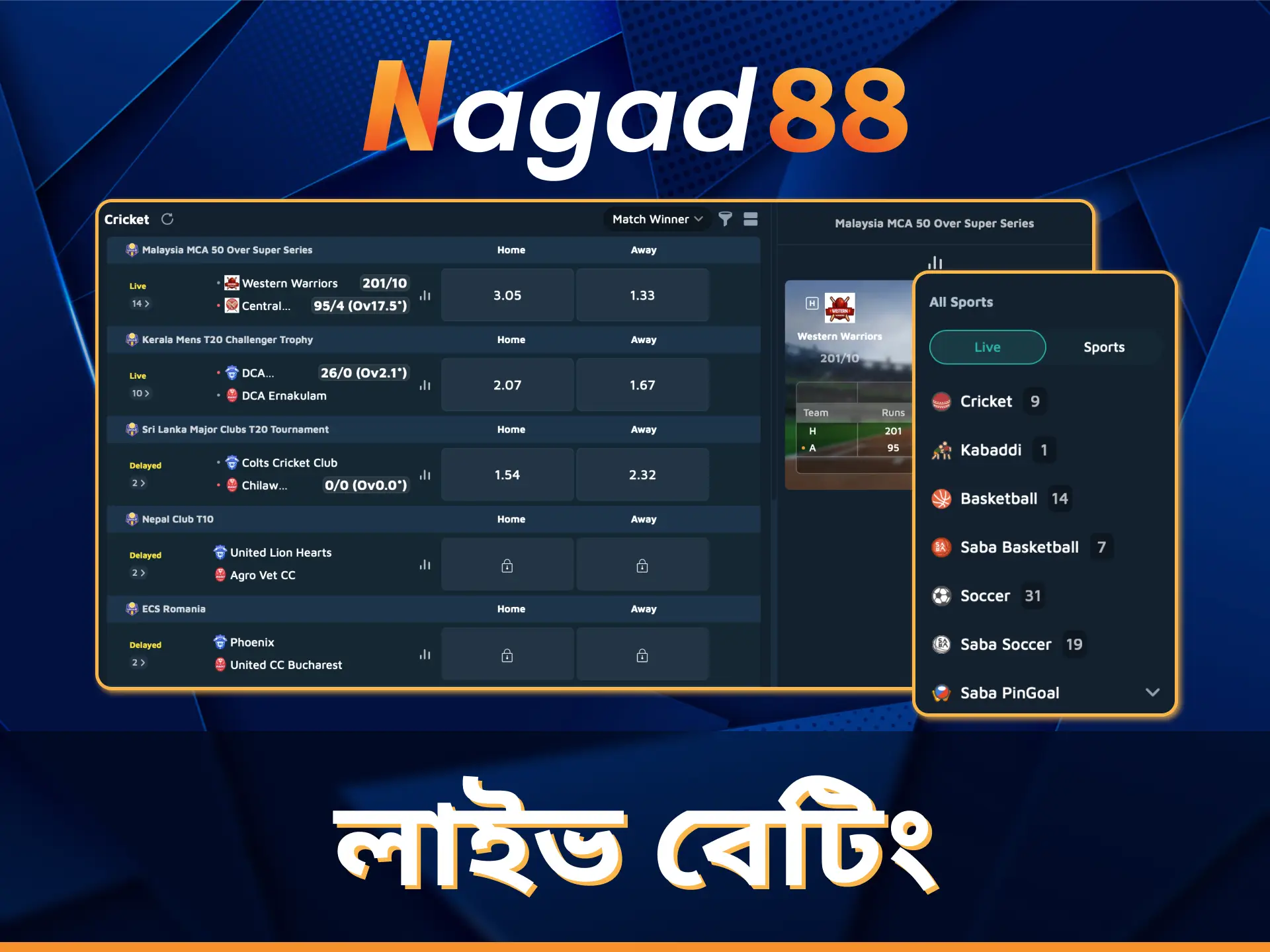 Nagad88 এর মাধ্যমে আপনি ম্যাচ স্ট্রিম করার সময় বাজি ধরতে পারবেন।